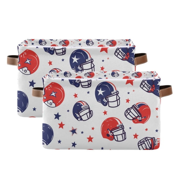 Yayeee 2 Pack Canvas Storage Basket with Handles for Shelves Fabric Bins Closet Organizer, Star Spangled Helmets