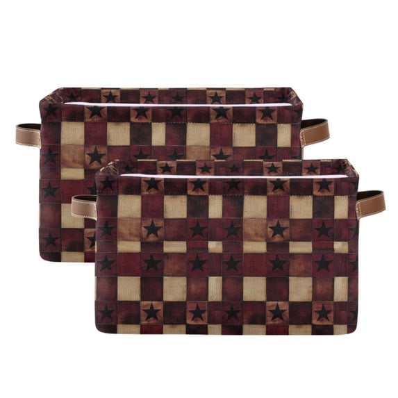 Yayeee 2 Pack Canvas Storage Basket with Handles for Shelves Fabric Bins Closet Organizer, Star Spangled Squares