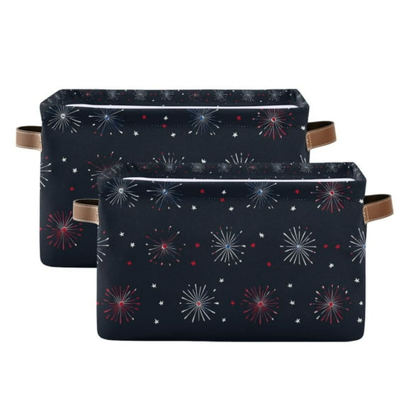 Yayeee 2 Pack Canvas Storage Basket with Handles for Shelves Fabric Bins Closet Organizer, Starry Night Pattern