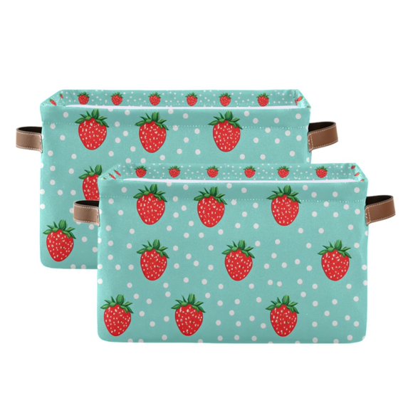 Yayeee 2 Pack Canvas Storage Basket with Handles for Shelves Fabric Bins Closet Organizer, Strawberry Pattern