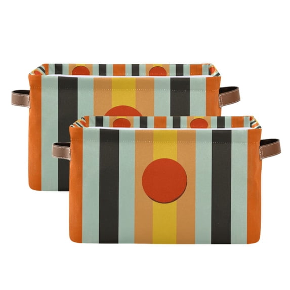 Yayeee 2 Pack Canvas Storage Basket with Handles for Shelves Fabric Bins Closet Organizer, Stripes and Circle