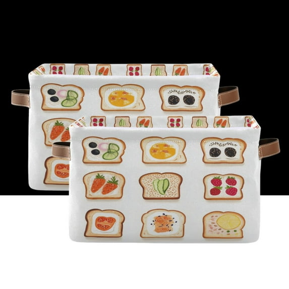 Yayeee 2 Pack Canvas Storage Basket with Handles for Shelves Fabric Bins Closet Organizer, Various Toasts