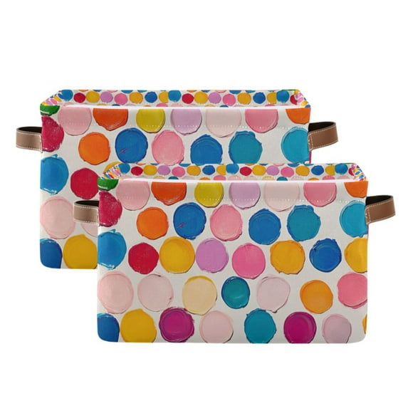 Yayeee 2 Pack Canvas Storage Basket with Handles for Shelves Fabric Bins Closet Organizer, Watercolor Circles