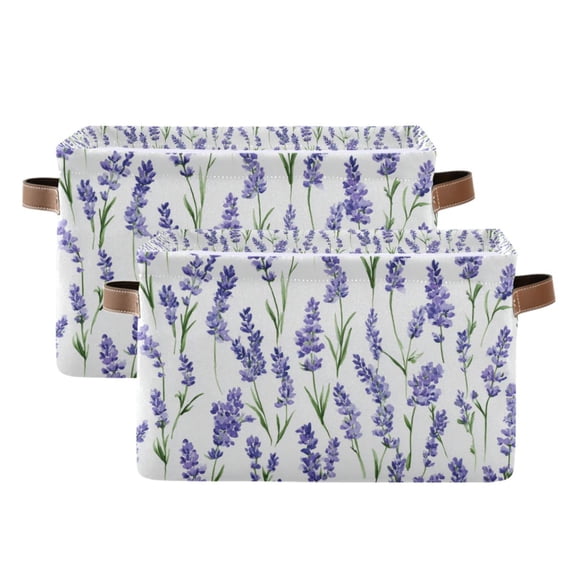 Yayeee 2 Pack Canvas Storage Basket with Handles for Shelves Fabric Bins Closet Organizer, Watercolor Lavender Pattern