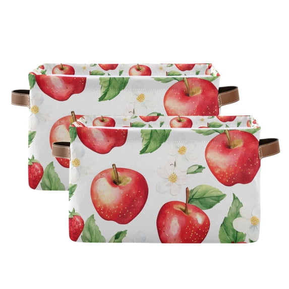 Yayeee 2 Pack Canvas Storage Basket with Handles for Shelves Fabric Bins Closet Organizer, White Apple Pattern