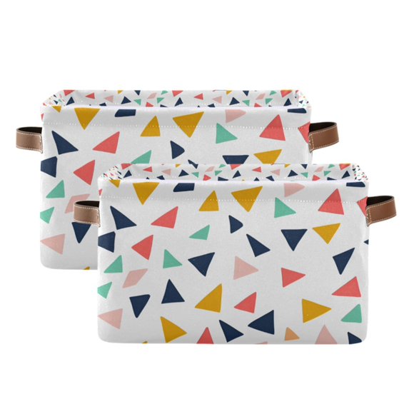 Yayeee 2 Pack Canvas Storage Basket with Handles for Shelves Fabric Bins Closet Organizer, White Minimalist Triangles