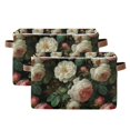 thumbnail image 1 of Yayeee 2 Pack Canvas Storage Basket with Handles for Shelves Fabric Bins Closet Organizer, White and Pink Roses, 1 of 8