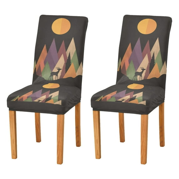 Yayeee 2 Pack Dining Chair Covers Stretch Parson Chairs Slipcovers Seat Protector, Abstract Mountain