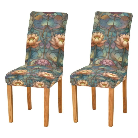 Yayeee 2 Pack Dining Chair Covers Stretch Parson Chairs Slipcovers Seat Protector, Abstract Water Lilies Pattern