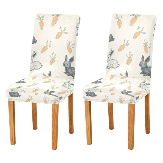 Yayeee 2 Pack Dining Chair Covers Stretch Parson Chairs Slipcovers Seat Protector, Adorable Bunnies