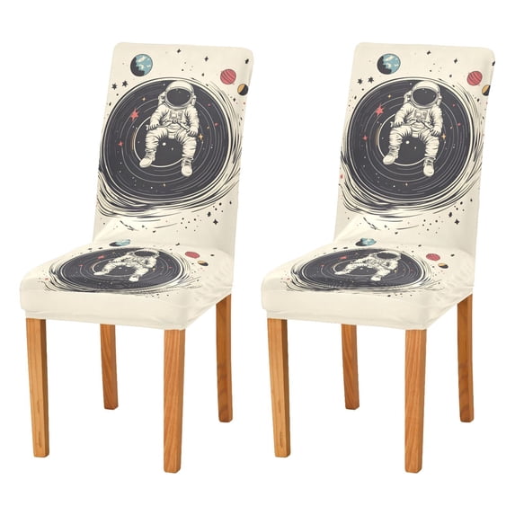 Yayeee 2 Pack Dining Chair Covers Stretch Parson Chairs Slipcovers Seat Protector, Beige Astronaut Space