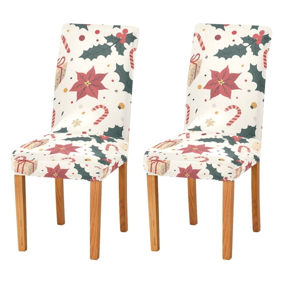 Yayeee 2 Pack Dining Chair Covers Stretch Parson Chairs Slipcovers Seat Protector, Beige Christmas Candy Canes