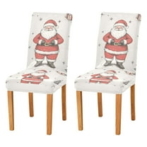 Yayeee 2 Pack Dining Chair Covers Stretch Parson Chairs Slipcovers Seat Protector, Beige Christmas Santa
