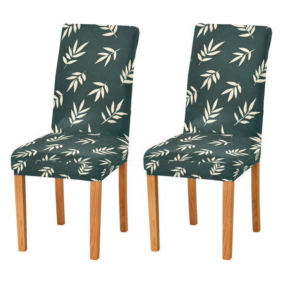 Yayeee 2 Pack Dining Chair Covers Stretch Parson Chairs Slipcovers Seat Protector, Beige Leaves