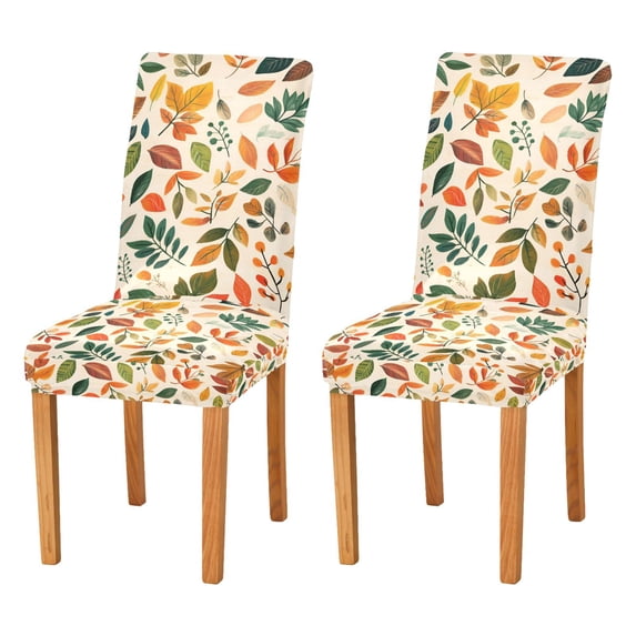 Yayeee 2 Pack Dining Chair Covers Stretch Parson Chairs Slipcovers Seat Protector, Beige Retro Leaves