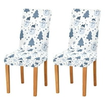 Yayeee 2 Pack Dining Chair Covers Stretch Parson Chairs Slipcovers Seat Protector, Blue Cute Snowmen