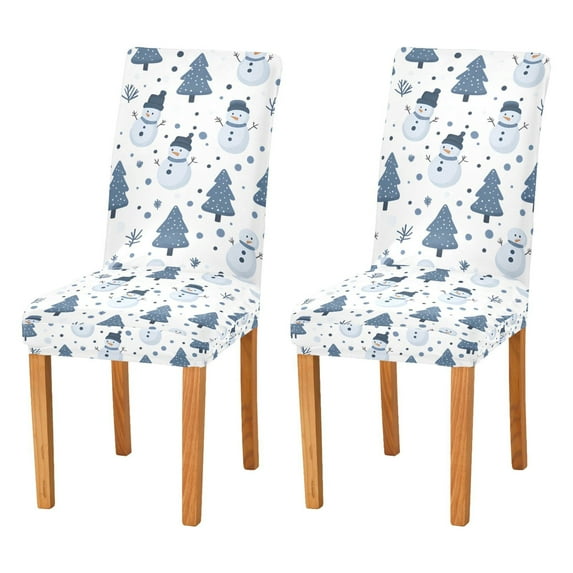 Yayeee 2 Pack Dining Chair Covers Stretch Parson Chairs Slipcovers Seat Protector, Blue Cute Snowmen