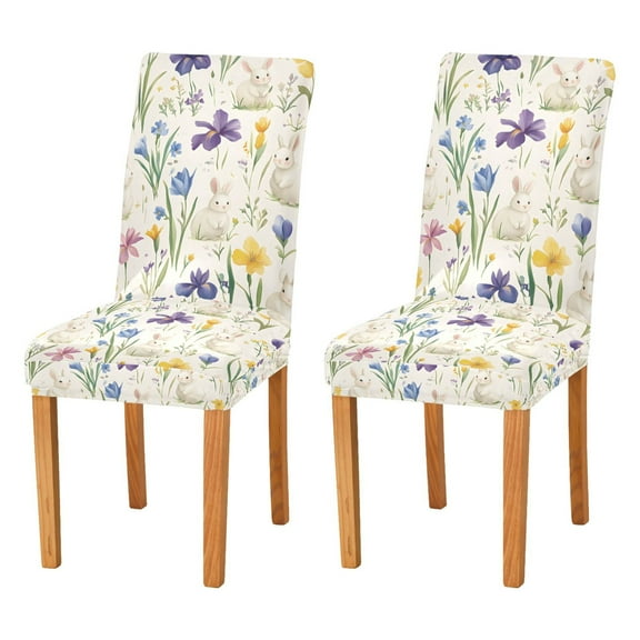 Yayeee 2 Pack Dining Chair Covers Stretch Parson Chairs Slipcovers Seat Protector, Blue Floral Rabbit