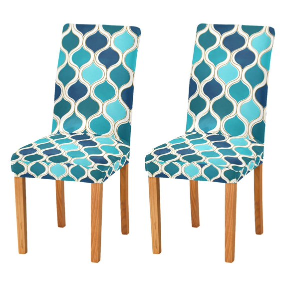 Yayeee 2 Pack Dining Chair Covers Stretch Parson Chairs Slipcovers Seat Protector, Blue Geometric Pattern