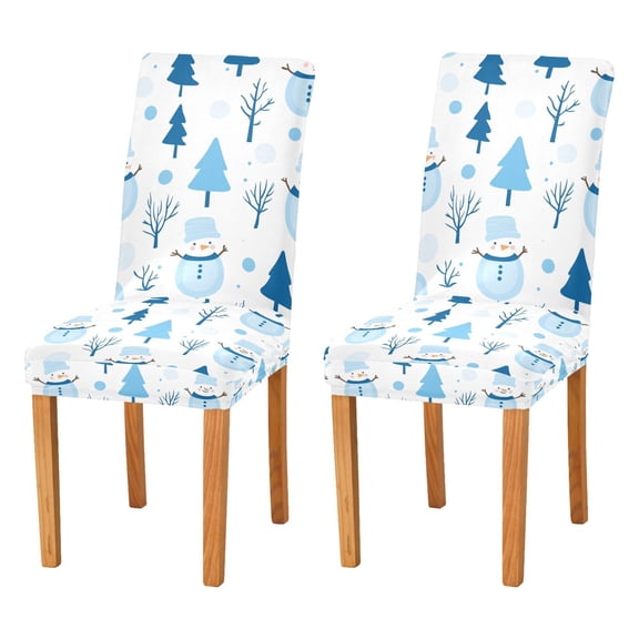 Yayeee 2 Pack Dining Chair Covers Stretch Parson Chairs Slipcovers Seat Protector, Blue Simple Cartoon Snowmen