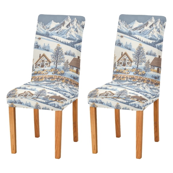 Yayeee 2 Pack Dining Chair Covers Stretch Parson Chairs Slipcovers Seat Protector, Blue Snowy Mountain