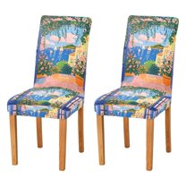 Yayeee 2 Pack Dining Chair Covers Stretch Parson Chairs Slipcovers Seat Protector, Blue Window