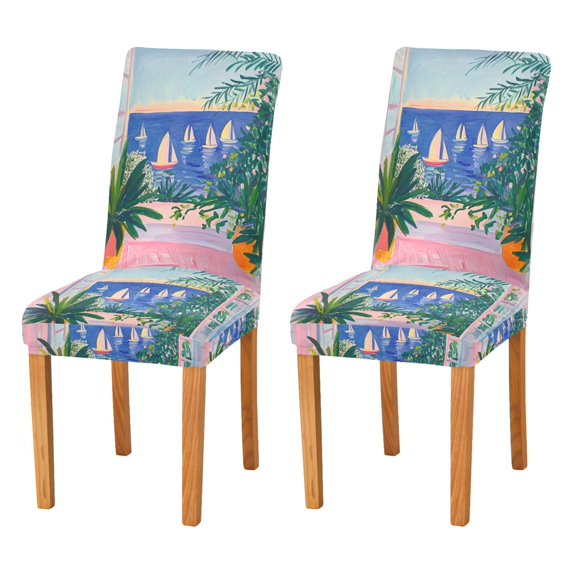 Yayeee 2 Pack Dining Chair Covers Stretch Parson Chairs Slipcovers Seat Protector, Boat Seaside