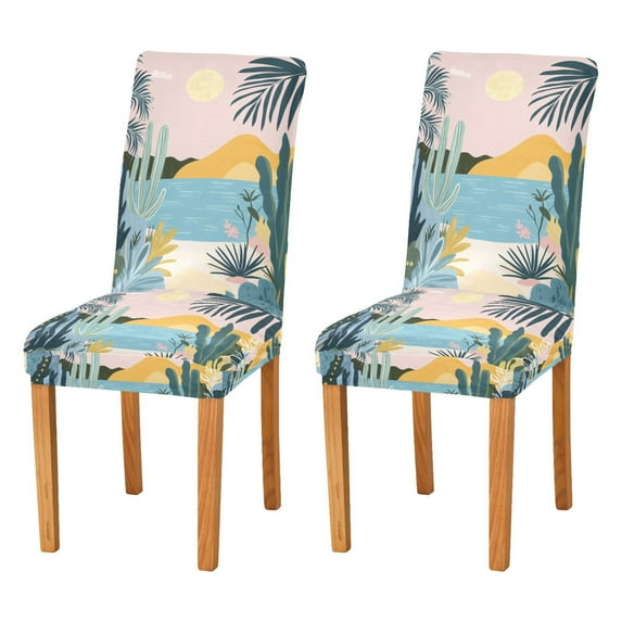 Yayeee 2 Pack Dining Chair Covers Stretch Parson Chairs Slipcovers Seat Protector, Boho Style Sun
