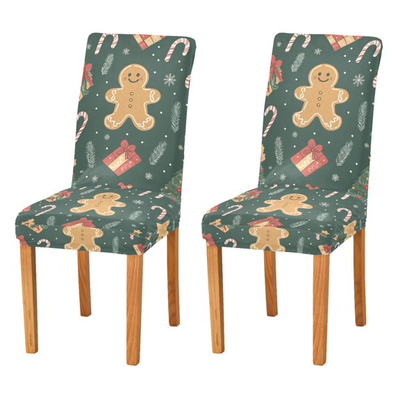 Yayeee 2 Pack Dining Chair Covers Stretch Parson Chairs Slipcovers Seat Protector, Brown Christmas Gingerbread
