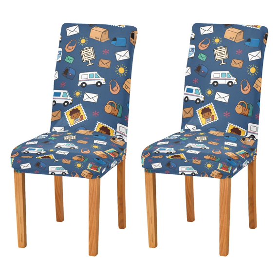 Yayeee 2 Pack Dining Chair Covers Stretch Parson Chairs Slipcovers Seat Protector, Cartoon Mail Truck Pattern
