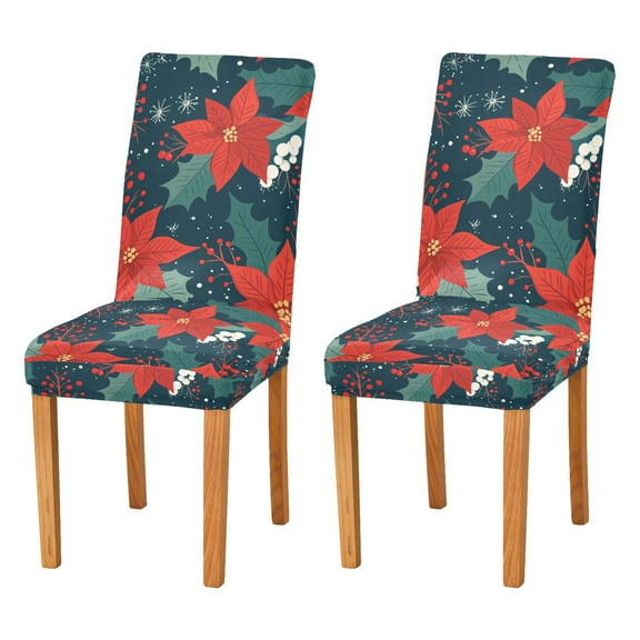 Yayeee 2 Pack Dining Chair Covers Stretch Parson Chairs Slipcovers Seat Protector, Christmas Berries