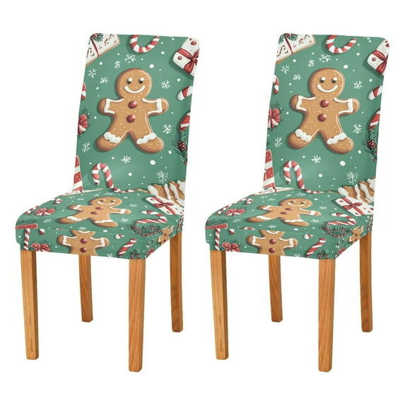 Yayeee 2 Pack Dining Chair Covers Stretch Parson Chairs Slipcovers Seat Protector, Christmas Gingerbread