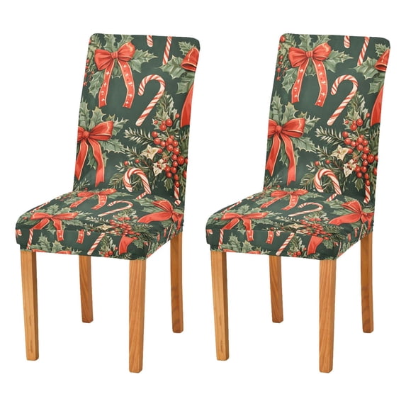 Yayeee 2 Pack Dining Chair Covers Stretch Parson Chairs Slipcovers Seat Protector, Christmas Holly Bows