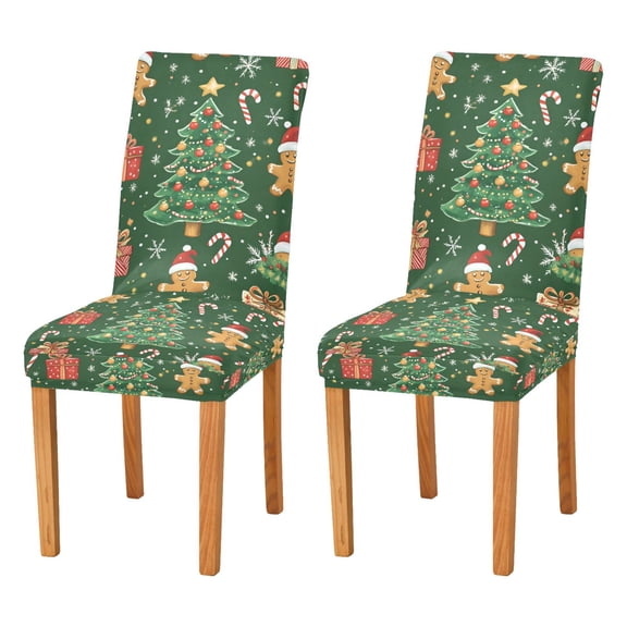 Yayeee 2 Pack Dining Chair Covers Stretch Parson Chairs Slipcovers Seat Protector, Christmas Tree