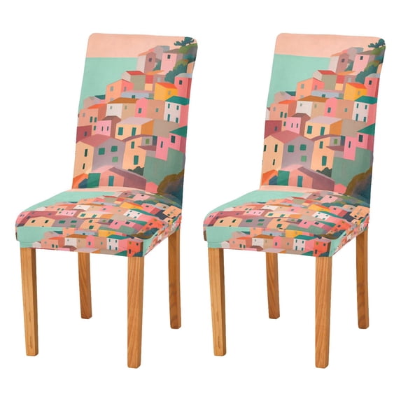Yayeee 2 Pack Dining Chair Covers Stretch Parson Chairs Slipcovers Seat Protector, Cityscape Painting