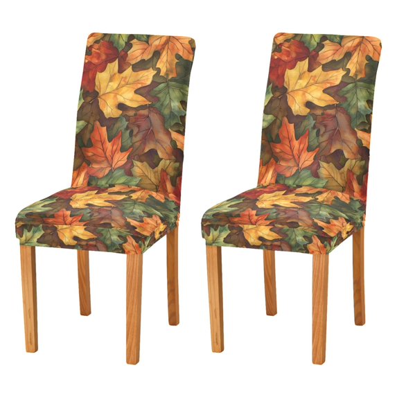 Yayeee 2 Pack Dining Chair Covers Stretch Parson Chairs Slipcovers Seat Protector, Colorful Autumn Leaves