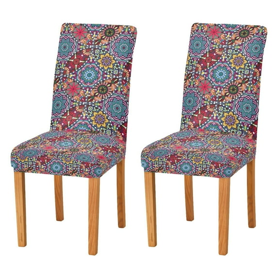 Yayeee 2 Pack Dining Chair Covers Stretch Parson Chairs Slipcovers Seat Protector, Colorful Mandala Pattern