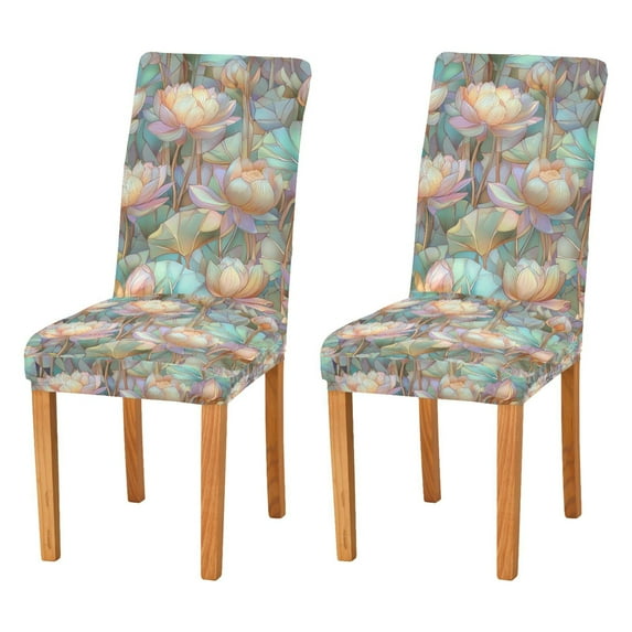 Yayeee 2 Pack Dining Chair Covers Stretch Parson Chairs Slipcovers Seat Protector, Colorful Water Lilies Pattern