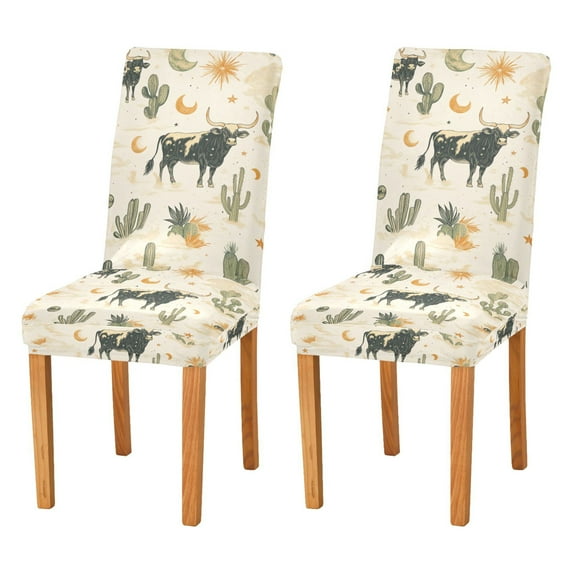 Yayeee 2 Pack Dining Chair Covers Stretch Parson Chairs Slipcovers Seat Protector, Cowboy Pattern
