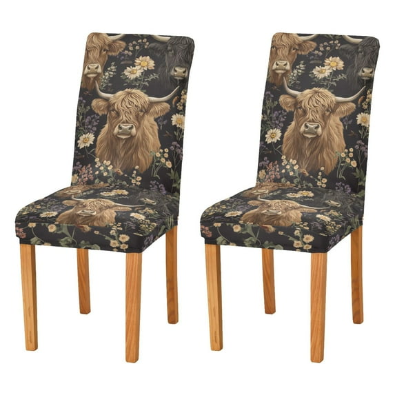 Yayeee 2 Pack Dining Chair Covers Stretch Parson Chairs Slipcovers Seat Protector, Cows and Flowers