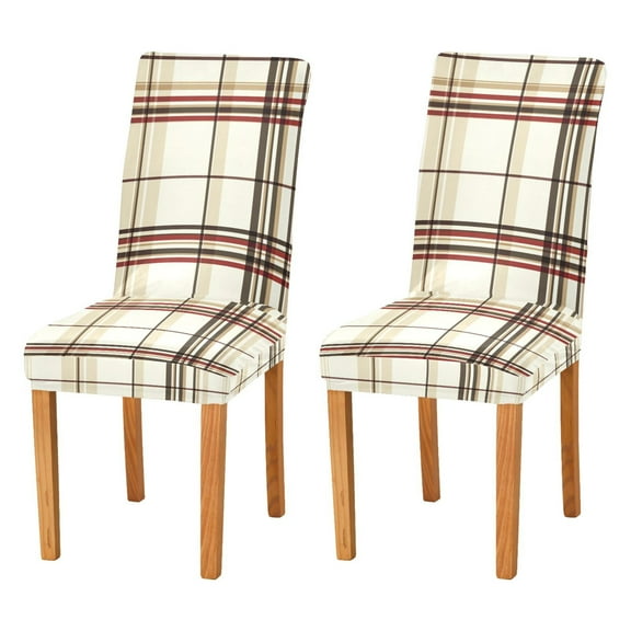 Yayeee 2 Pack Dining Chair Covers Stretch Parson Chairs Slipcovers Seat Protector, Cream Plaid