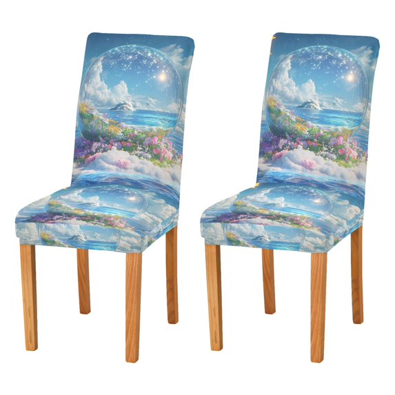 Yayeee 2 Pack Dining Chair Covers Stretch Parson Chairs Slipcovers Seat Protector, Crystal Ocean