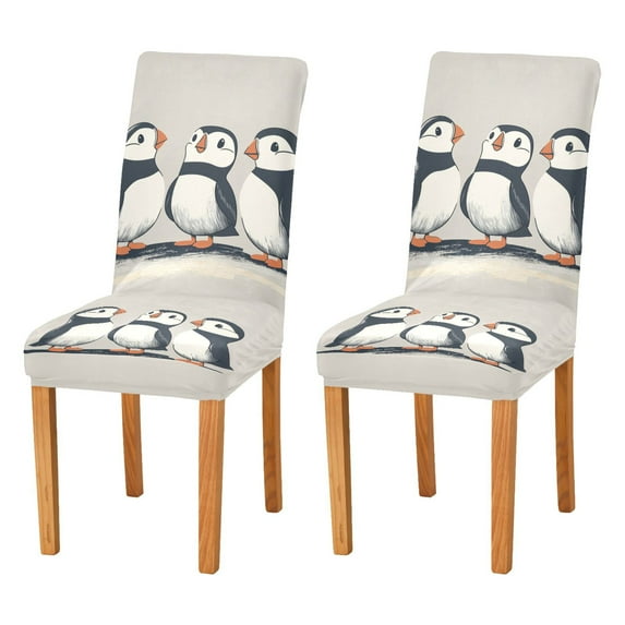 Yayeee 2 Pack Dining Chair Covers Stretch Parson Chairs Slipcovers Seat Protector, Cute Puffin