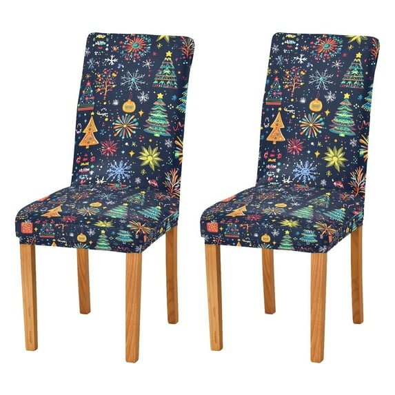 Yayeee 2 Pack Dining Chair Covers Stretch Parson Chairs Slipcovers Seat Protector, Dark Blue Christmas