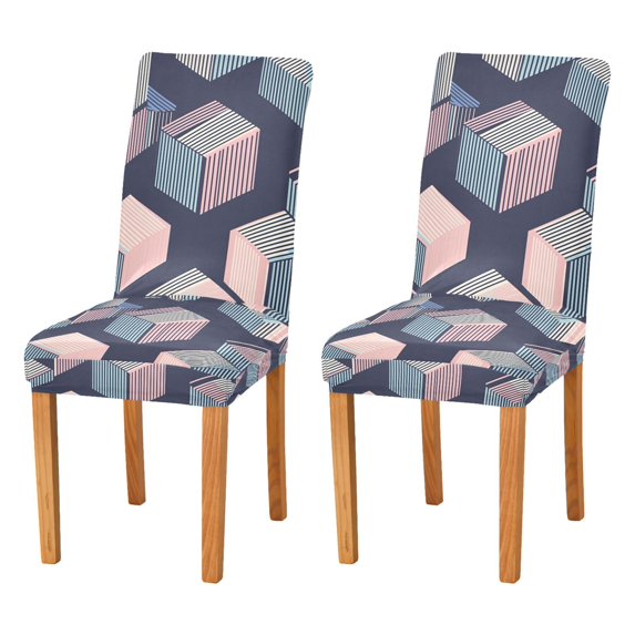 Yayeee 2 Pack Dining Chair Covers Stretch Parson Chairs Slipcovers Seat Protector, Dark Cubes