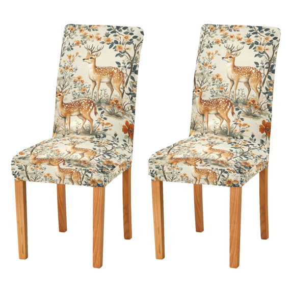 Yayeee 2 Pack Dining Chair Covers Stretch Parson Chairs Slipcovers Seat Protector, Deer Pattern