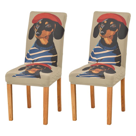 Yayeee 2 Pack Dining Chair Covers Stretch Parson Chairs Slipcovers Seat Protector, Dog Artist