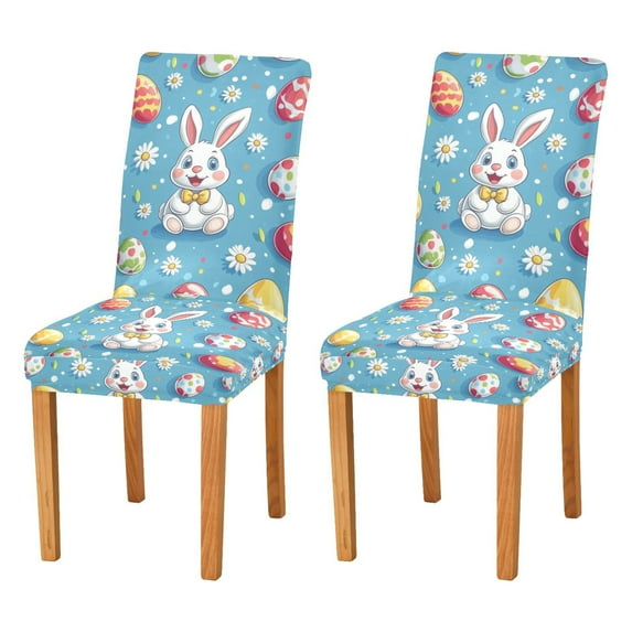 Yayeee 2 Pack Dining Chair Covers Stretch Parson Chairs Slipcovers Seat Protector, Easter Bunny Pattern