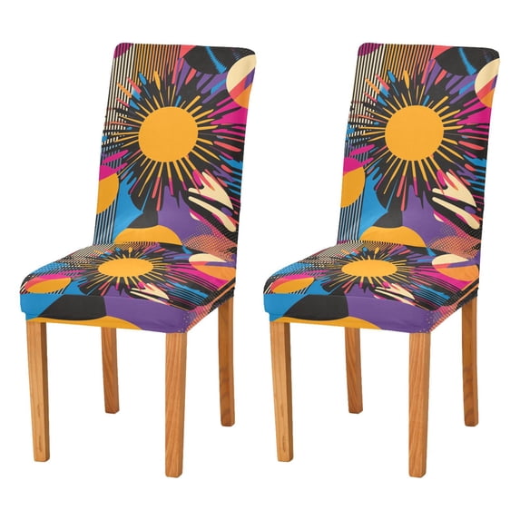 Yayeee 2 Pack Dining Chair Covers Stretch Parson Chairs Slipcovers Seat Protector, Futuristic Circles