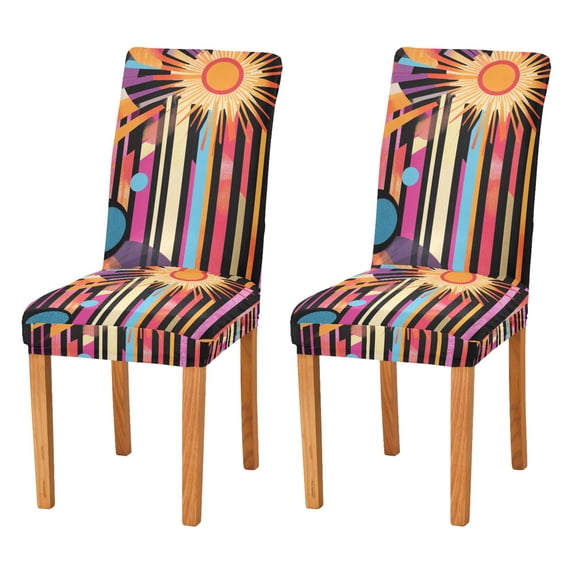 Yayeee 2 Pack Dining Chair Covers Stretch Parson Chairs Slipcovers Seat Protector, Futuristic Sun